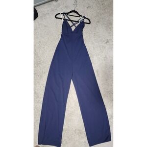 Lulus Navy Blue Wide Leg Jumpsuit V-Neck Open‎ Back Crisscross Straps Small NWT